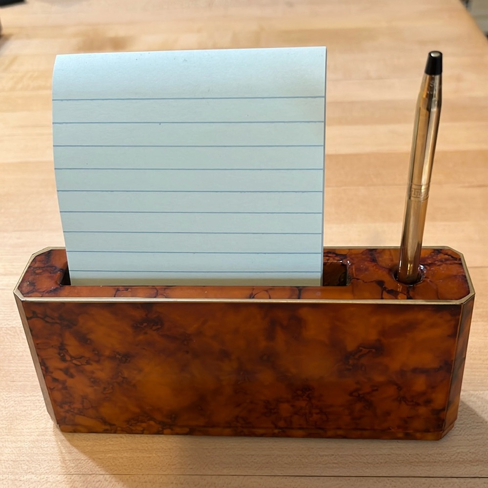 Faux Tortoise Shell Lacquer Pen and Pad Holder by OtagiriJapan Vintage